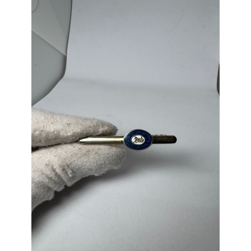 Vintage  CELINE Paris‎ Navy Blue Enamel Carriage Horse Tie Clip Clasp - Picture 9 of 10